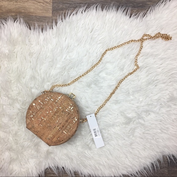 Handbags - Alessia | Gold Foil Round Cork Purse with Chain